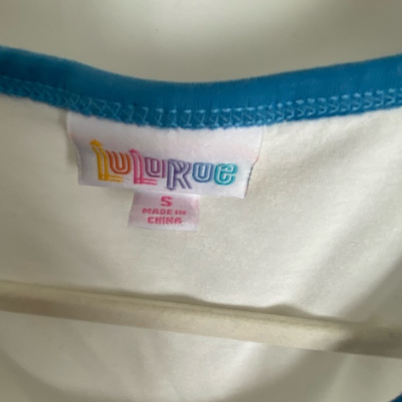 Lularoe Size Small Off White Blue Trim Rainbow Tank Top - Picture 3 of 4